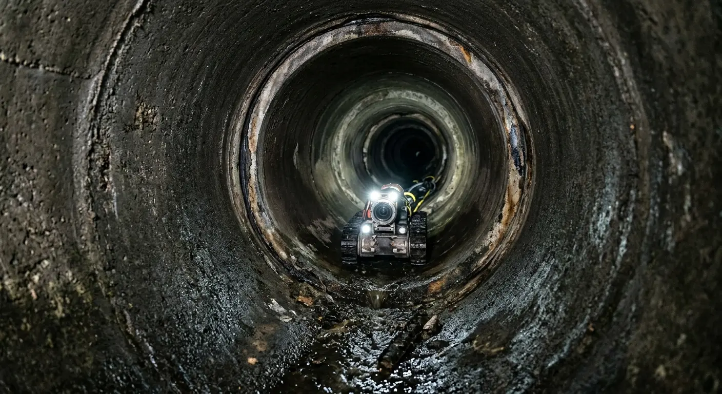 Robotic sewer camera inspecting pipe interior for Drain Snake Service in Onondaga